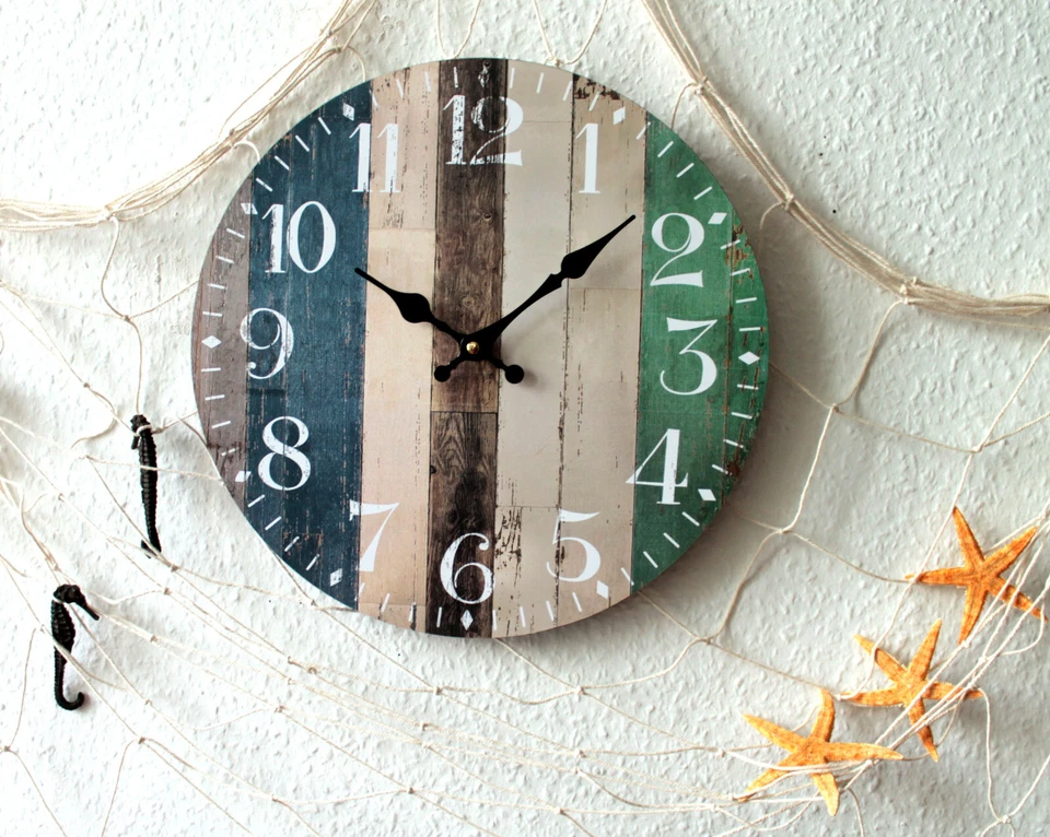 runde Wanduhr Ø 34 cm Planken, maritimer Stil - Bild 3 von 3