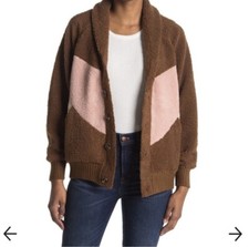 Lush Women's Teddy Jacket Coat Color-block Brown Cream Pink Size S