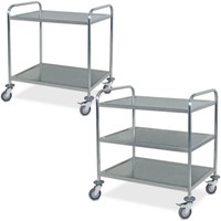 2 Servierwagen / Tischwagen Aus Edelstahl, 1X 2 Etagen, 1X 3 Etagen