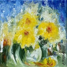 Original Oil Painting Flowers Floral Yellow Still Life Signed Contemporary Art