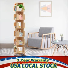 Rotating Bookshelf Cylindrical Wooden Book Rack 6 Tier Plants Storage Display