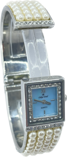 Oskar Emil BIARRITZ elegante perlverzierte Edelstahl-Armreifuhr - Bild 4 von 4