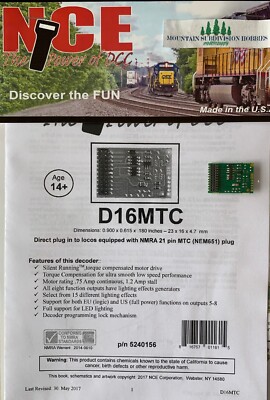 NCE 156 D16MTC 21 PIN DCC Decoder       MODELRRSUPPLY      $5 Coupon offer