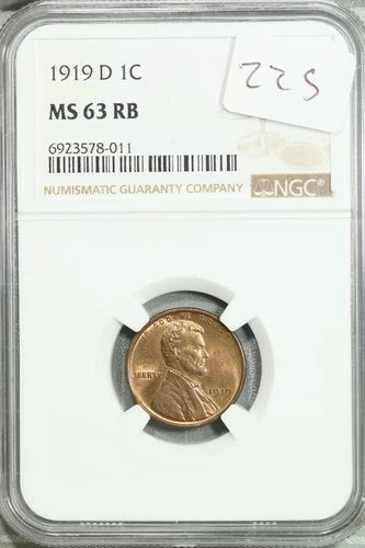 1919 D Lincoln Wheat Cent NGC MS 63 RB UNC Uncirculated Red Brown #8-011