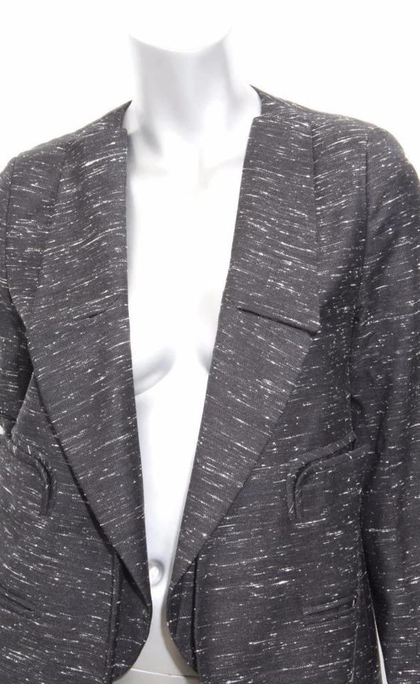 Chaqueta Blazer Abrigo Largo Abierto Sin Cuello Moteado Gris y Blanco CHLOE 2-34 Foto 2 de 4