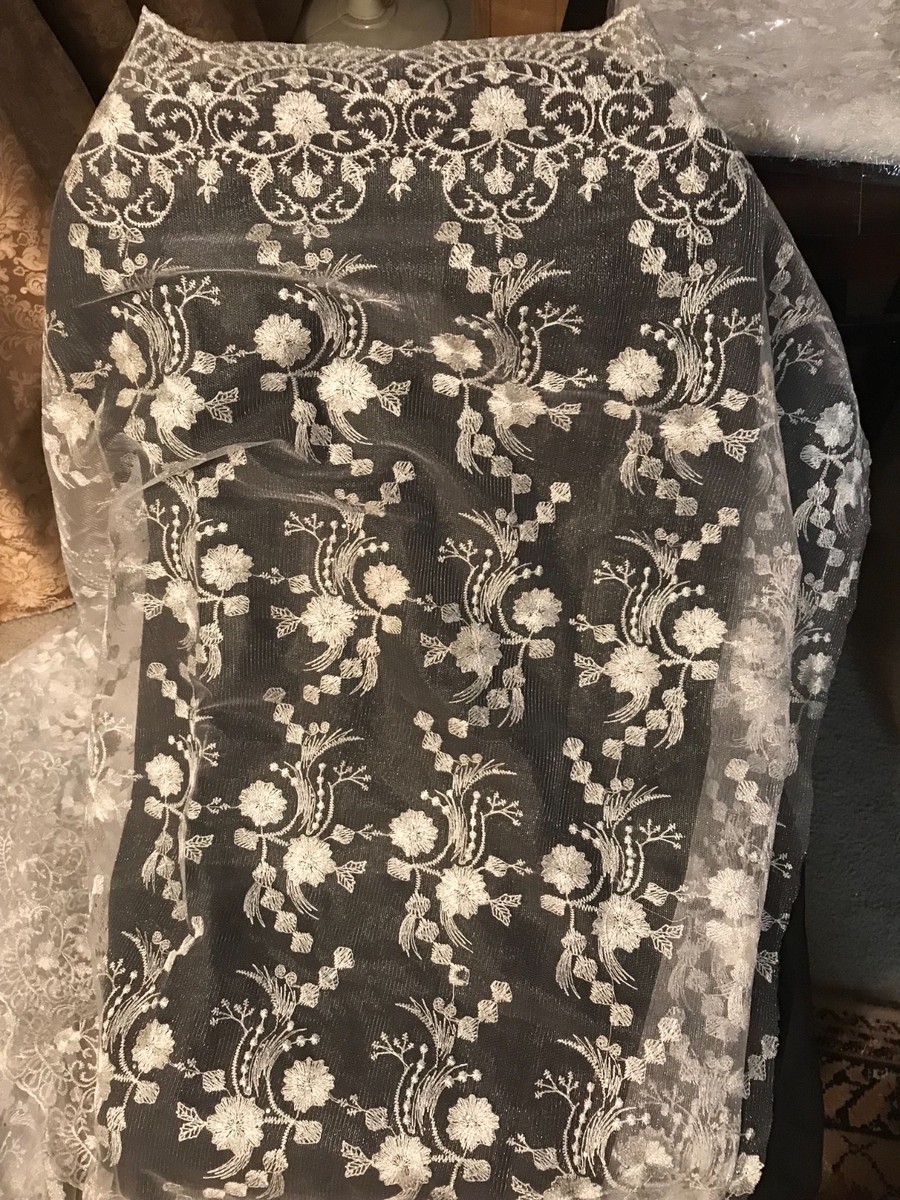 Silvery White Floral French Lace Fabric 5yards Bridal Effect | eBay Silvery White Floral French Lace Fabric 5yards Bridal Effect | eBay