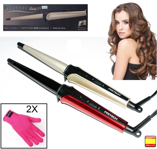 Rizador de pelo ondulador moldeador profesional cerámica plancha conica  guantes | eBay
