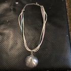 Vintage SX 925 Sterling Silver Shell Hollow Pendant w/Leather Cords & Adjuster