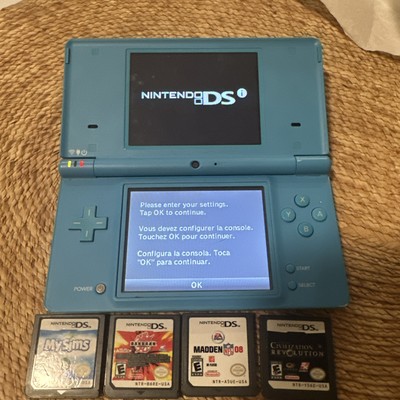 Nintendo DSi Light Blue Console No Stylus No Charger w/ 4 Games