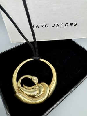 Marc Jacobs 925 Sterling schwer vergoldet Schwan Anhänger schwarz Kordel Halskette 24''