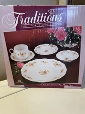 Traditions Fine Porcelain China. 5 Piece Place Setting For 8. Moss Rose Pattern