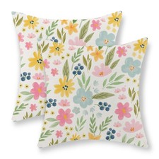 Spring Pillow Covers 18x18 Set of 2, Watercolor Yellow Pink Blue Flowers Thro...
