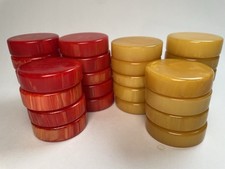 VTG Bakelite Checkers 29 Pieces 11-13mm Thick 1.7 Wide Swirl Red Yellow 706g