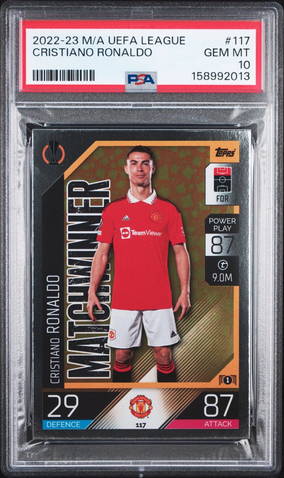 2022 TOPPS MATCH ATTAX UEFA LEAGUE #117 CRISTIANO RONALDO PSA 10