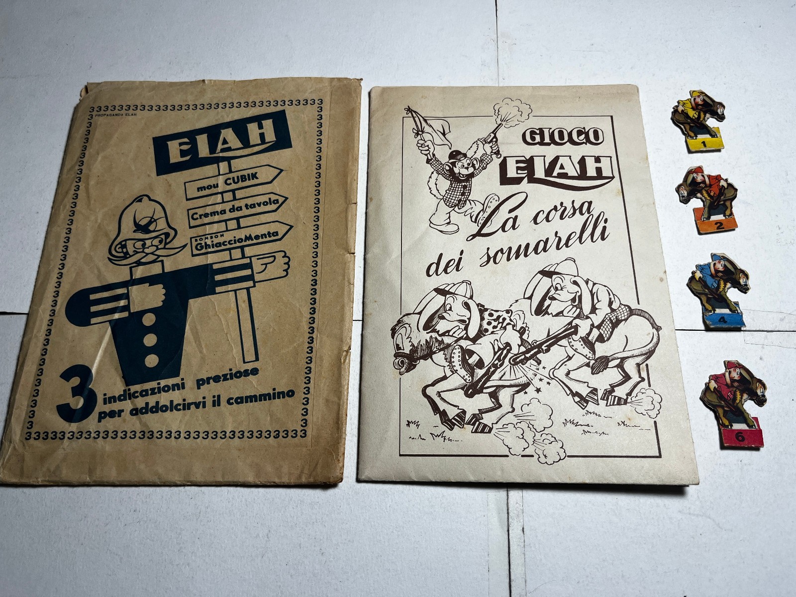 Rarissimo Gioco Elah Anni 30 Corsa Somarelli Craveri COMPLETO Busta E 4 Pedine