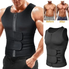 Mens Sauna Vest Body Shaper Waist Trainer Back Support Tummy Fat Burner Gym Tops