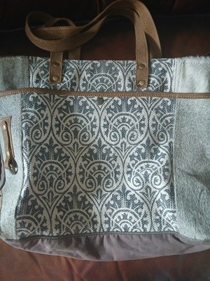 Myra Ace Messenger Bag Canvas/ Cowhide Hair On Western Womens 