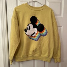 VTG Disney Co Sweatshirt Adult Large L Yellow Mickey Mouse Layered Retro Y2K