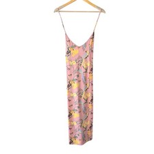 Reformation Chianti Midi Slip Dress Conga Pink Tropical Bird Low Back XL EUC