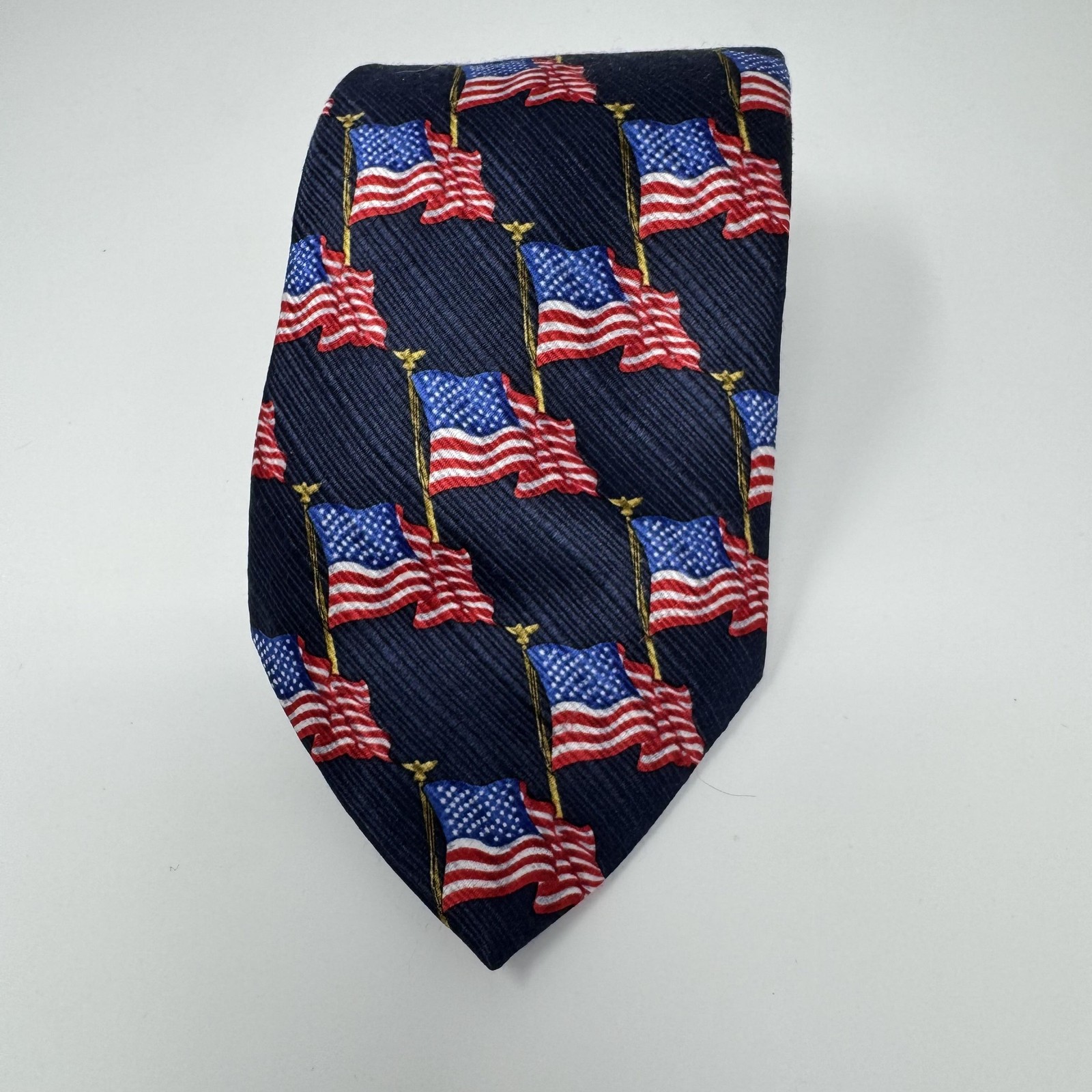 American Traditions Tie Mens One Size Blue Silk American Flag Patriotic Necktie