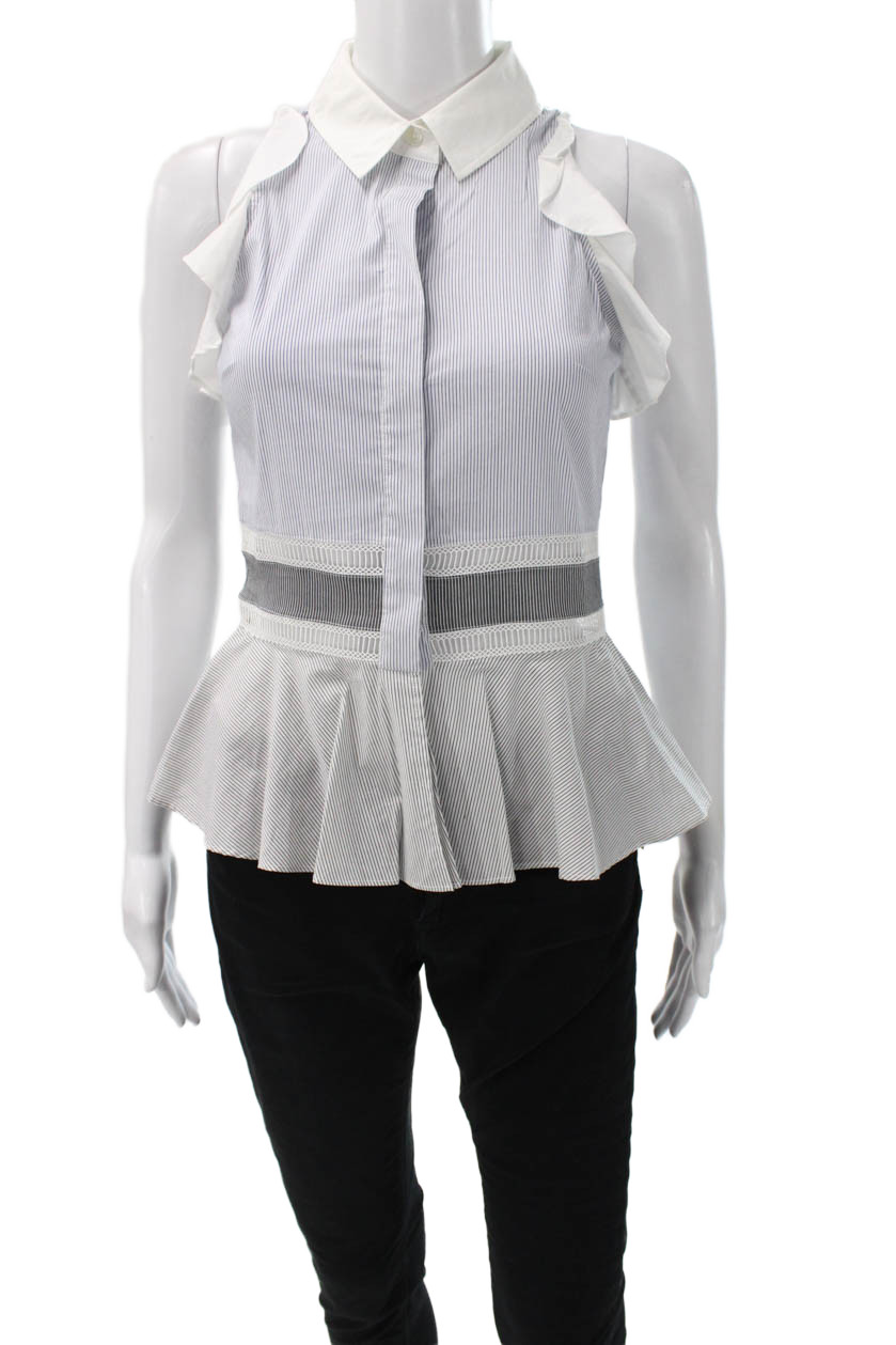 Jonathan Simkhai Womens Striped Collared Cotton Sleeveless Button Blouse Size SFree Shipping in US $100+ Orders | $6.95 Orders Below
