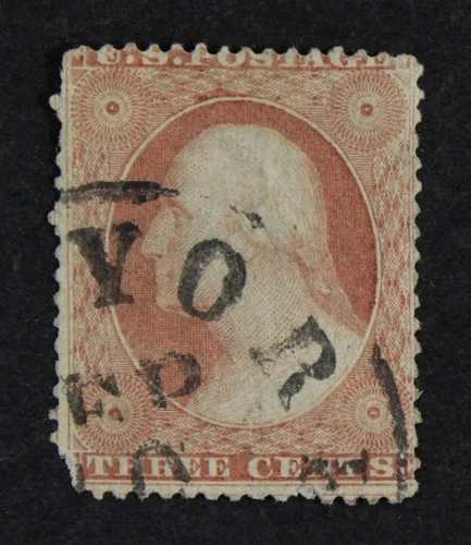 CKStamps: US Stamps Collection Scott#25A 3c Washington Used Corner Tiny Tear Off