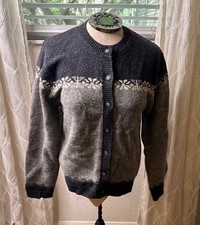 VTG 90 100 lambswool Cardigan Sweater M Nordic Fair Isle preppy Grandpa Grunge