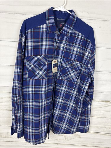 Saddlebred Flannel Shacket Mens Large Blue Tartan Quilt Lined Hike Camp Utility - Picture 5 of 6