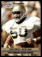 1991 Pro Set Chris Zorich Notre Dame Fighting Irish #33