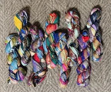 NEW lot of 8 - 100g Embellished Sari Silk Ribbon craft yarn multi recycle fabric