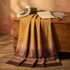 Sanskriti Vintage Yellow 100 Pure Wool Shawl Floral Printed Warm Indian Stole
