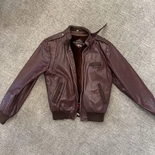 Vintage Members Only Iconic Racer Brown Leather Bomber Jacket Size 44