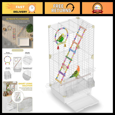 Large Metal Bird Cage for Parakeets, Canaries & Finches - 14.6''x11''x24.8'', Multi