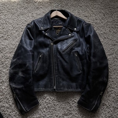 Vtg 90's Black BULLHIDE Motorcycle LEATHER JACKET Size L