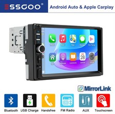 Single 1Din 7" Touch Screen Stereo Bluetooth Radio Car Apple/Android Carplay GPS