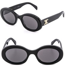CELINE CL40194U 40194 TRIOMPHE Paris Black Gold Logo Oval Unisex Sunglasses 01A