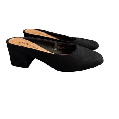 Comfortview Black Judy Mule Heels Slip-On Block Heel Work Shoes 7.5 WW