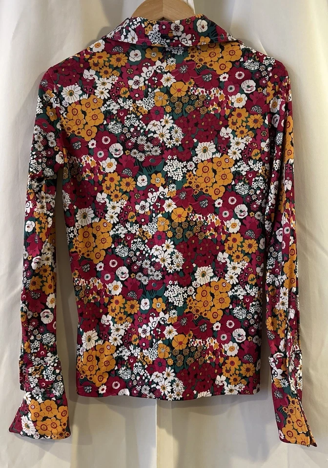 Vintage 70s Floral Groovy Floral Button Down Size 12 - Image 4 of 4