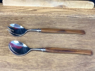 Vintage 2pc Norway Stainless Steel WALNUT SALAD SERVER SET 11''