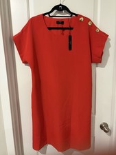 NWT $108 Tahari Red Shift Dress~12~ Shoulder Buttons Pockets Retro 60s Career