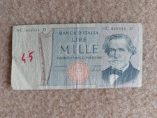 Italy 1000 Lire Verdi - Banca d’Italia - Original Banknote - Used ]