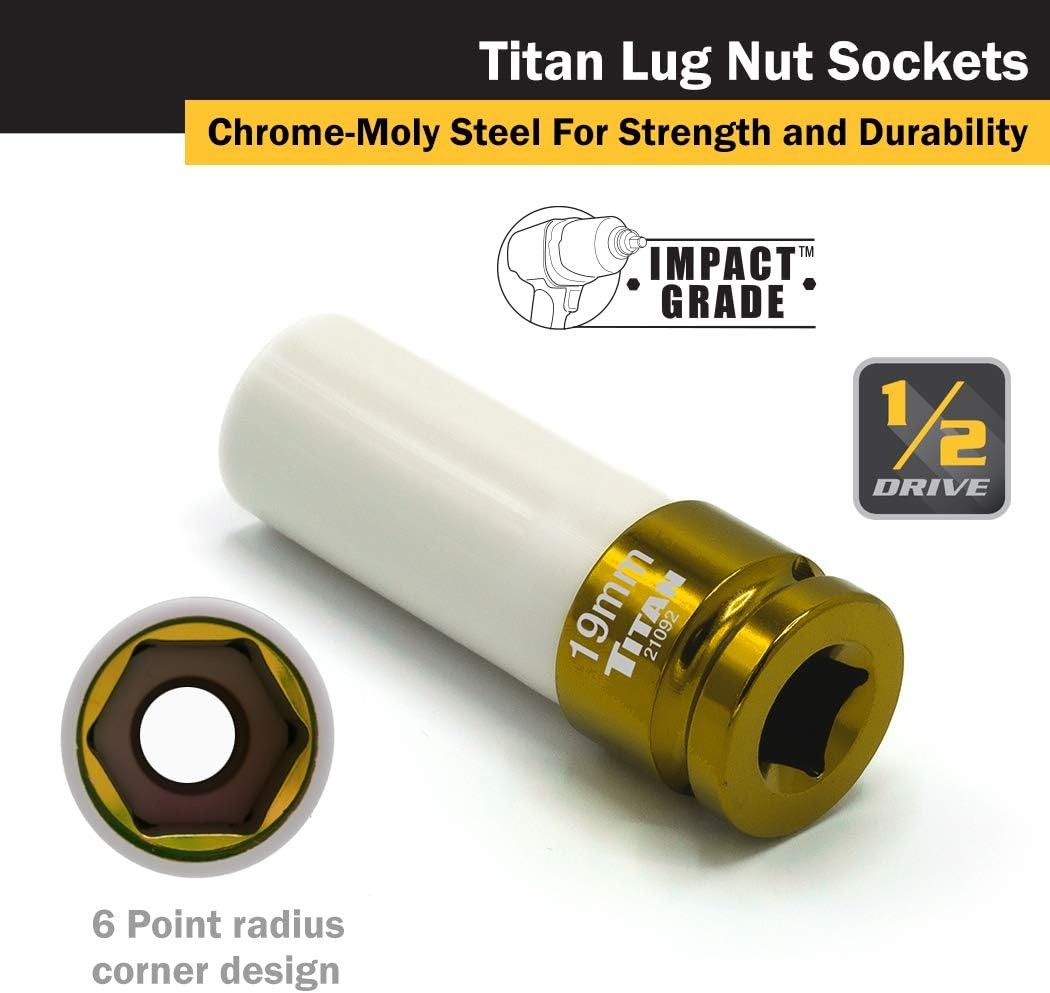 Titan 21092 1/2-Inch Drive x 19mm Non-marring Impact Deep Lug 19mm, Factory 