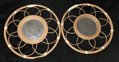 Vintage Set Of Round Rattan Wall Mirrors - Qty 2 - image 1 of 4