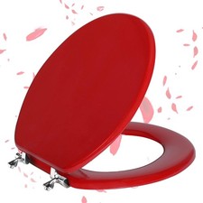 Red Round Toilet Seat Natural Wood Toilet Seat with Zinc Alloy Hinges, Easy to I