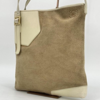 Loewe Anagram Schultertasche Wildleder One Shoulder Beige Weiß