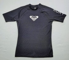 Roxy Women's Rash Guard Sz Large UPF 50 Black Short Sleeve w/ Loop Rashguard