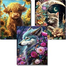 Diamond Painting Kits for Adults, 3 Pack Flower Animal DIY 5D Diamond Art Kit...