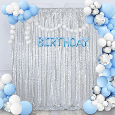 7Ft X 7Ft Silver Sequin Backdrop Curtain Glitter Photo Booth Backdrop for Weddin