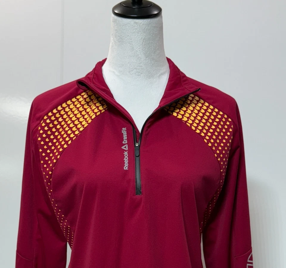 Top Reebok Crossfit Mujer Mediano Rojo Amarillo 1/4 Cremallera Pullover Ropa Activa Camisa Foto 2 de 4