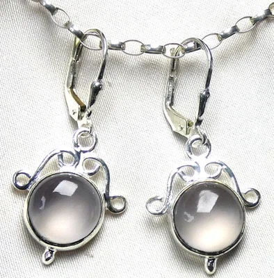 🌸 Rosenquarz Ohrhänger 925 Silber Klappbrisur Cabochon zart elegant 🌸 - Bild 1 von 4